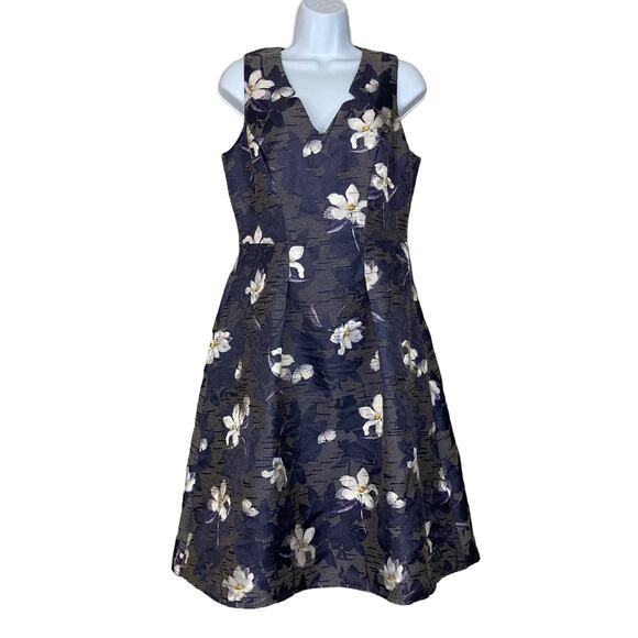 NWT Eva Franco Rovie Dress Sleeveless Floral Jacquard Fit Flare V-Neck Size 8 - Picture 2 of 16